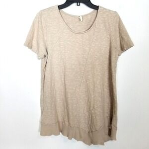 Chalet Women Tunic Top Sz L Beige Short Sleeve Lagenlook Cotton Blend USA
